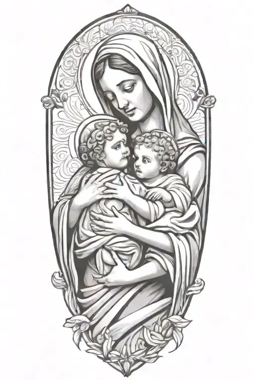 mary carrying baby jesus tattoo design idea