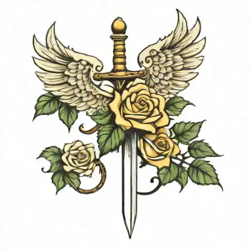 st Michael sword 3 roses 09/21/23 Michael Vernon tattoo design idea