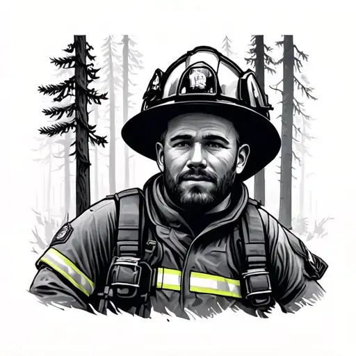 firefighter pine forest tattoo design idea