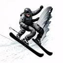 skier and snowboarder jumping off cliff together tattoo design idea