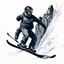 skier and snowboarder jumping off cliff together tattoo design idea