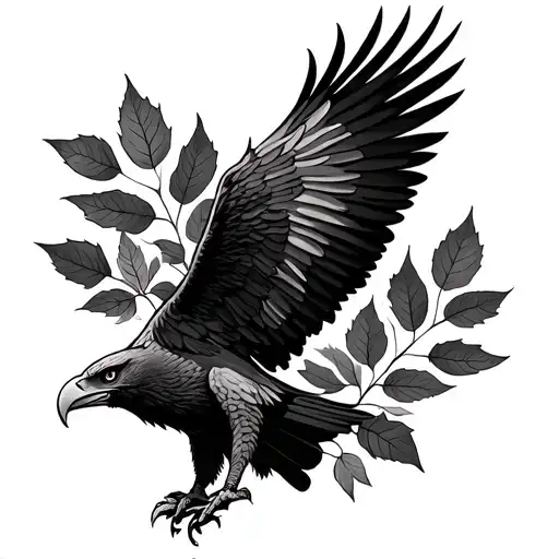 Eagle bright fall leaves tattoo design idea
