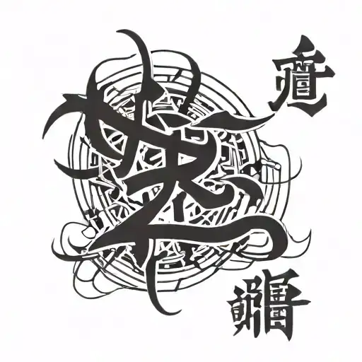 Chaos kanji with wire like stitches on the skin interlaced with the simple death kanji for the hand tattoo design idea