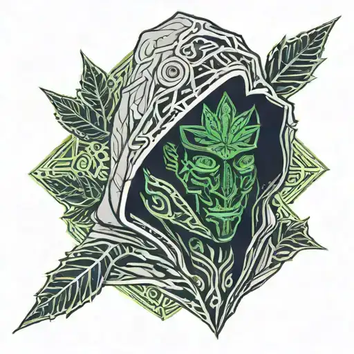 hooded warrior with weed leaf shaped like tattoo design idea