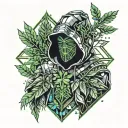 hooded warrior with weed leaf shaped like tattoo design idea