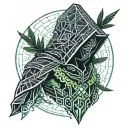 hooded warrior with weed leaf shaped like tattoo design idea