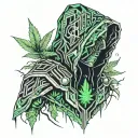 hooded warrior with weed leaf shaped like tattoo design idea