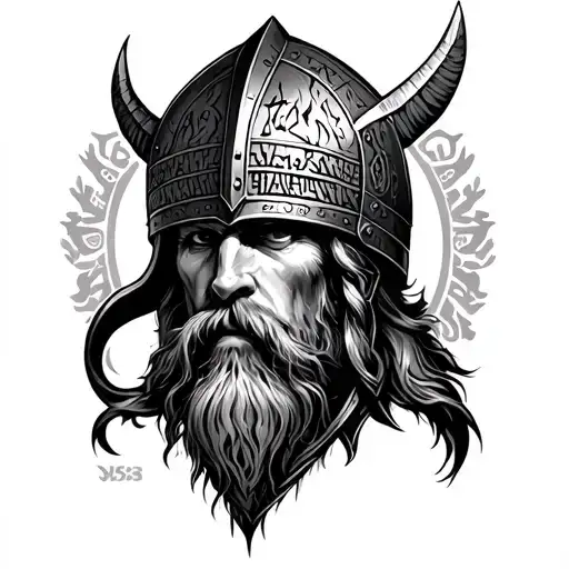 Viking sleeve tattoo with all the elder fayhrac runes and helm of awe tattoo design idea