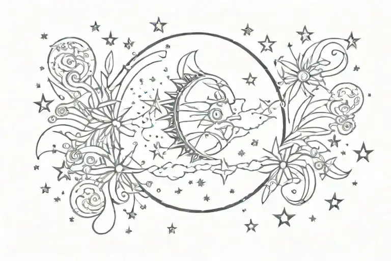 moon and stars with studi ghibli soot sprites  tattoo design idea