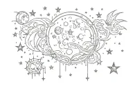 moon and stars with studi ghibli soot sprites  tattoo design idea