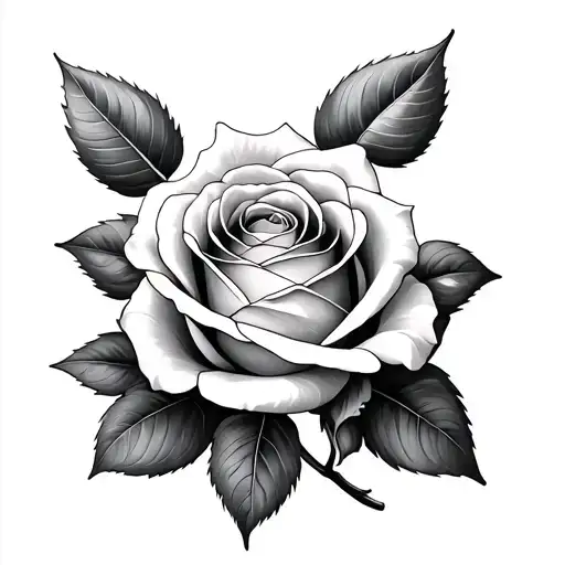 I wish a tattoo made up of the following elements, in a realistic style in black and gray: 1. Rose: • Plum size tattoo design idea