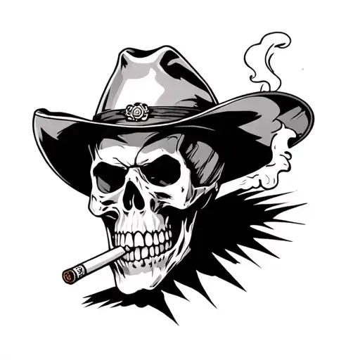 Cowboy Skull Smoking Cigarette tattoo design idea