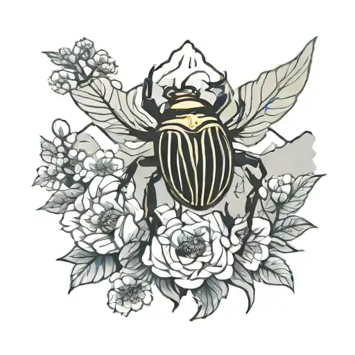beetle, mountains, nature, casting, flowers, minimalism, lines tattoo design idea