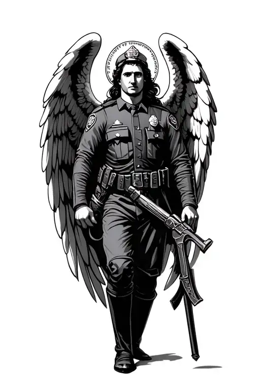 Saint Michael archangel police officer tattoo design idea