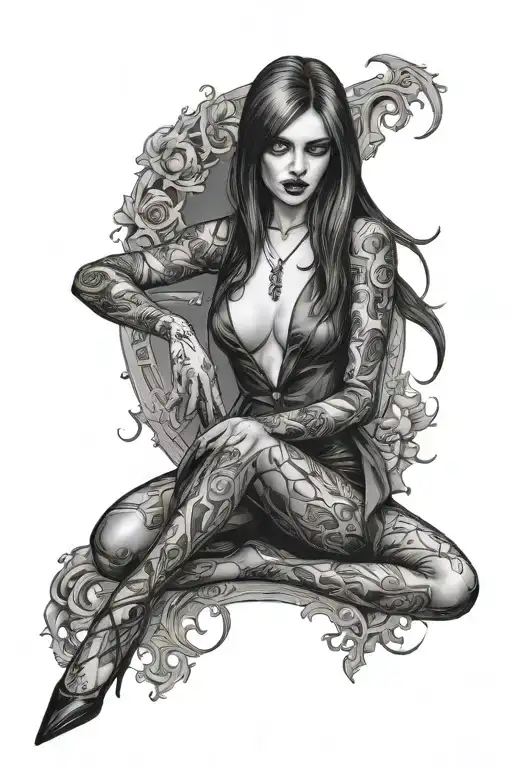 sexy female vampire girl full body tattoo design idea