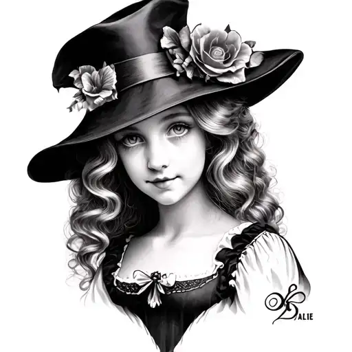 Dark Alice In Wonderland tattoo featuring alice wearing hat tattoo design idea