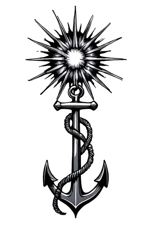 starburst with anchor tattoo design idea