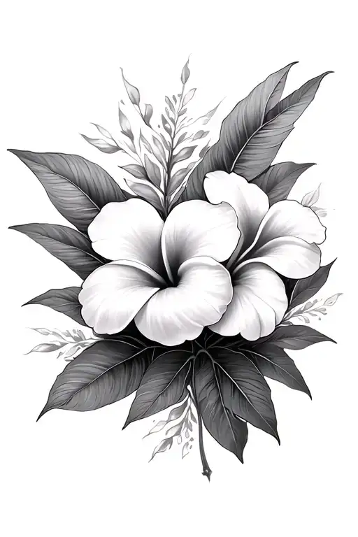 plumeria flower, hibiscus flower, and cane sugar tattoo design idea