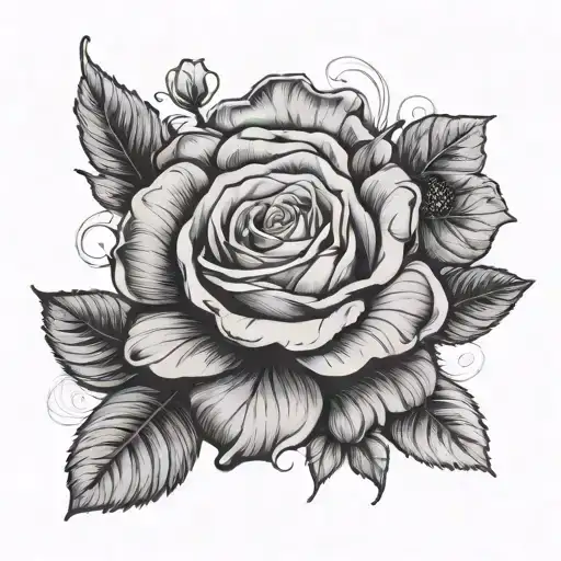 white rose, pansy, geranium, carnation, sunflower intertwined tattoo design idea