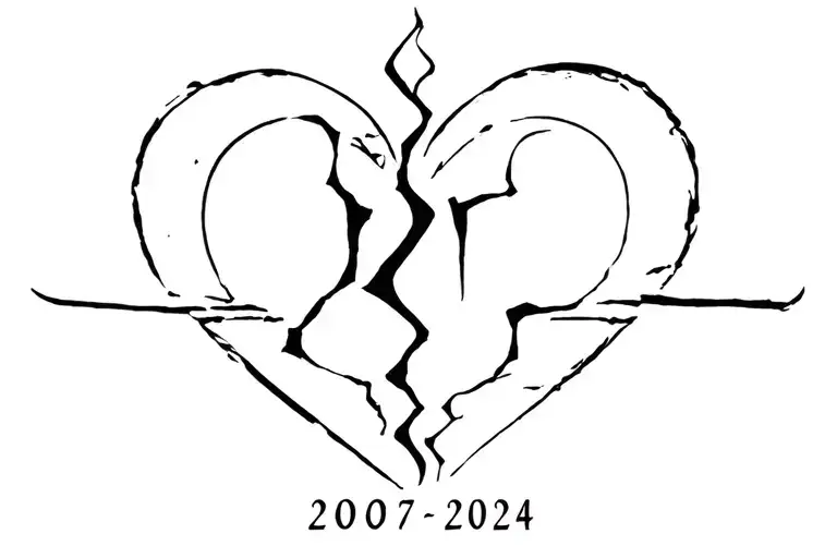 "Jade 2007-2024" Broken heart tattoo design idea
