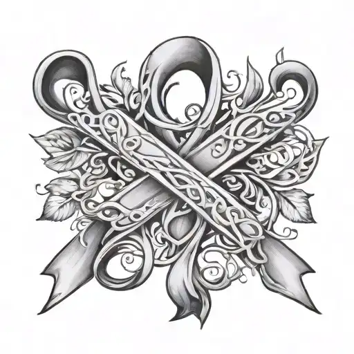 cancer awareness ribbon with vines around the ribbon tattoo design idea