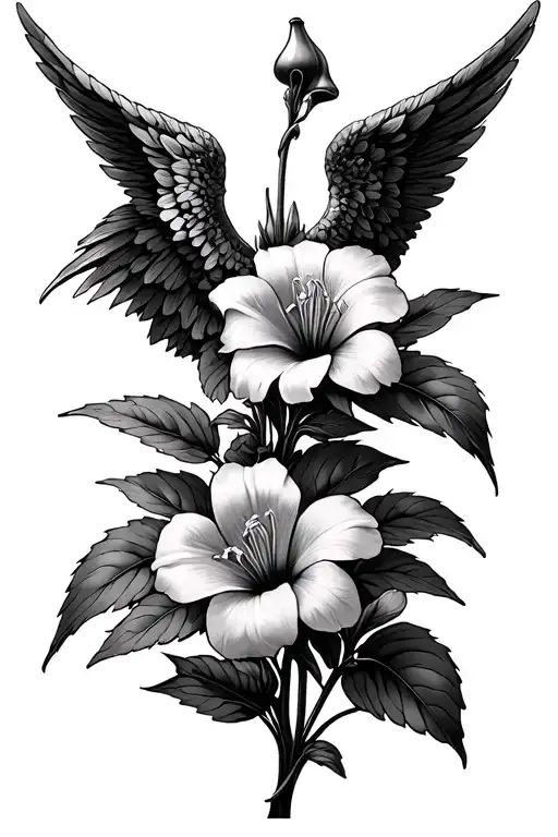 angels trumpets plant intertwined with belladonna poison flower tattoo design idea