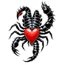 A black Scorpion  with long tale...Hugging a beautiful heart with his tail tattoo design idea