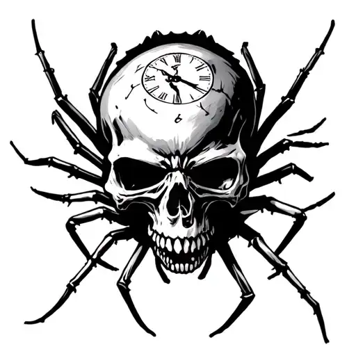 reaper skulls doomsday clock spider tattoo design idea