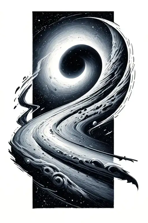 Interstellar movie tattoo of a black hole with the endurance as the circle tattoo design idea