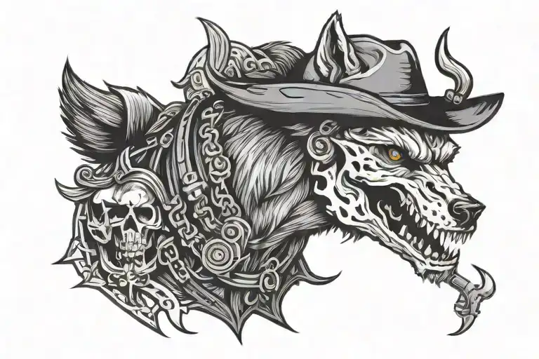 wolf outlaw skull cowboy riding tattoo design idea