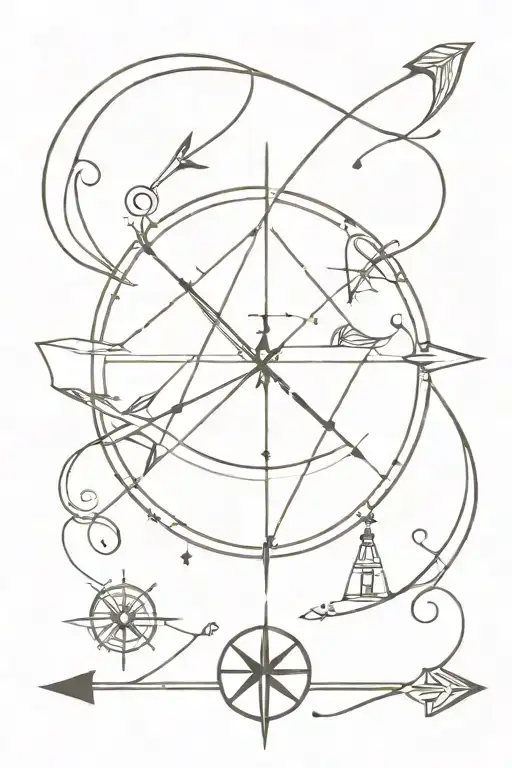 bow and arrow and compass tattoo design idea
