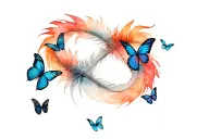infinity symbol made from feather with RIP Chloe and butterflies  tattoo design idea