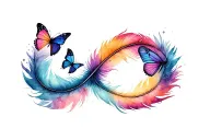 infinity symbol made from feather with RIP Chloe and butterflies  tattoo design idea