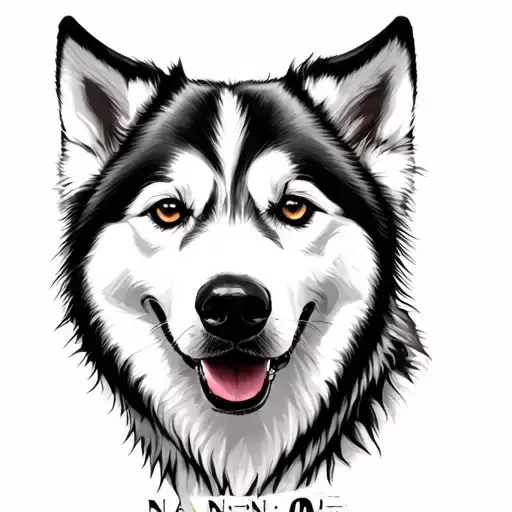white husky with name NanoQ tattoo design idea