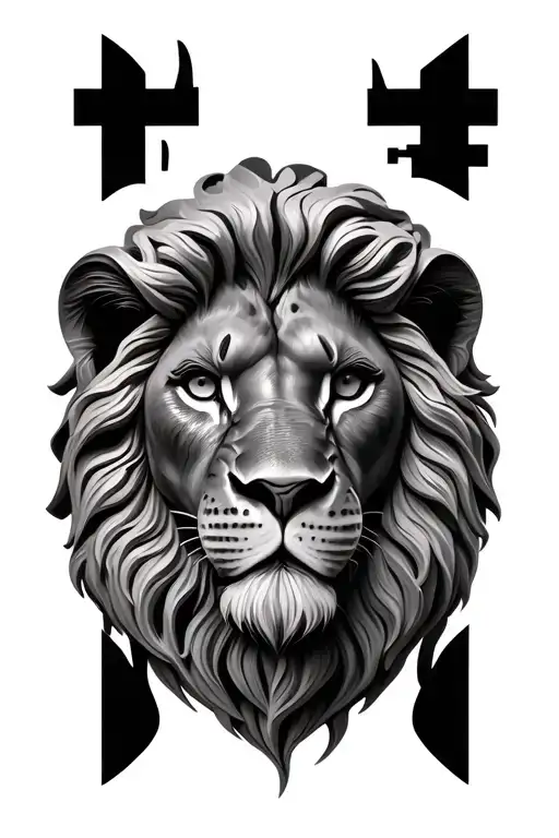 lion head 3d cross tattoo design idea