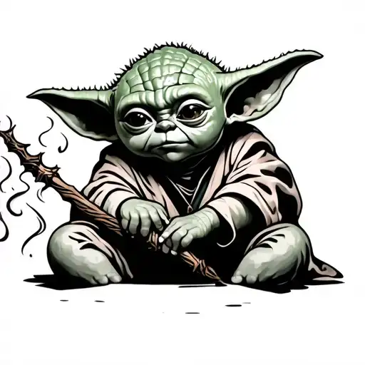 baby Yoda casting a spell with a Harry Potter wand in Memphis Tennessee  tattoo design idea