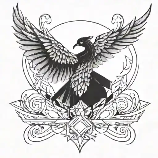 Girl sternum tattoo phoenix black tattoo design idea
