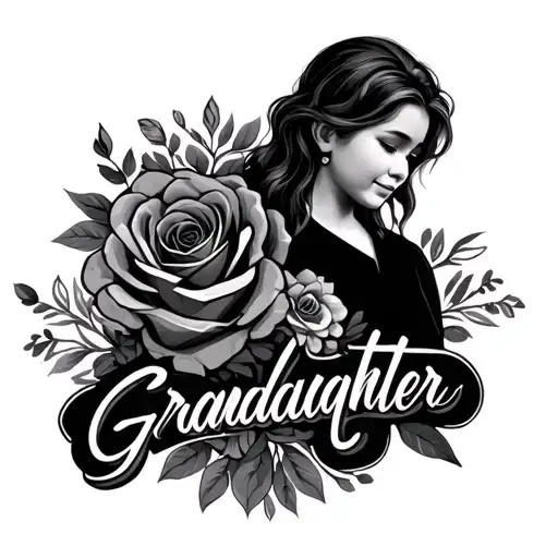 granddaughter name written and intertwined with dad rip tattoo design idea