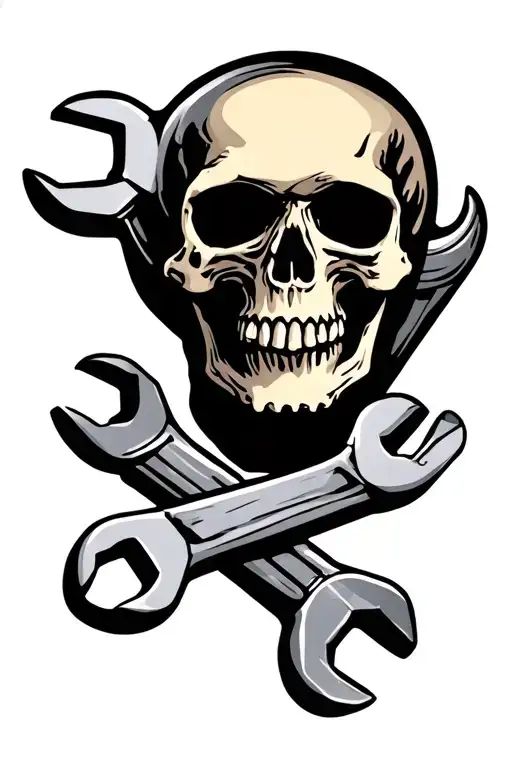 skull and wrenches crossed tattoo design idea