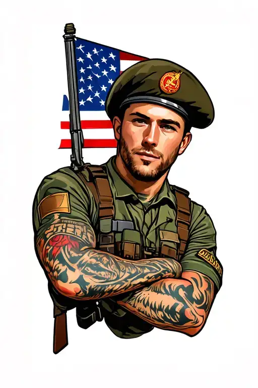 Army Infantry airborne airassault 101st Ft. Campbell American flag red beret steel beret arm sleeve tattoo  tattoo design idea