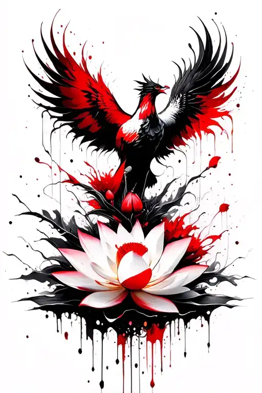 phoenix rising lotus flowers tattoo design idea