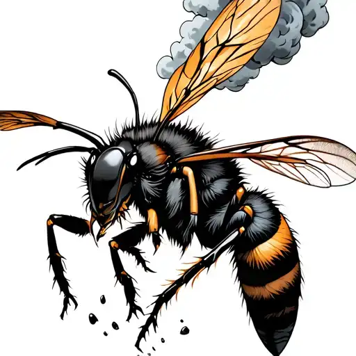 big hornet with nimbus above his head facing towards the viewer with his sting and breaking through the barrier  tattoo design idea