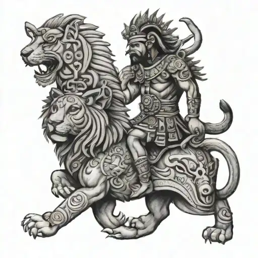 zodiac leo and aztec gods tattoo design idea