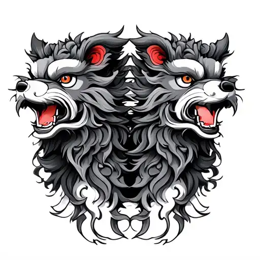 Japanese Foo Dog pair tattoo design idea