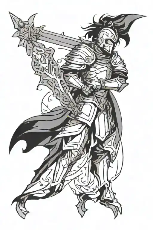 A knight named Igris in a minimalist style tattoo design idea