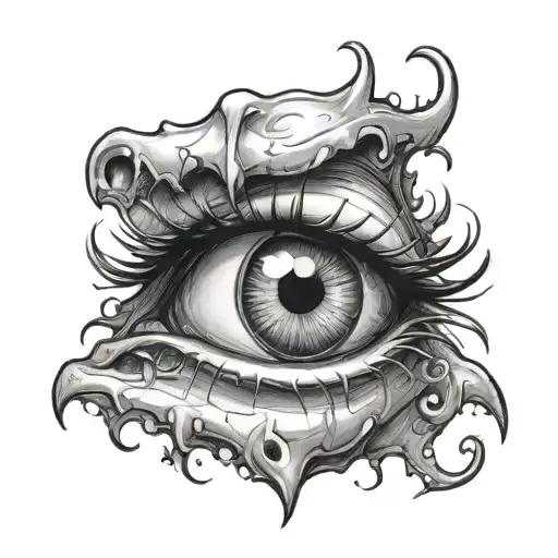 small morbid teeth eye creepy tattoo design idea
