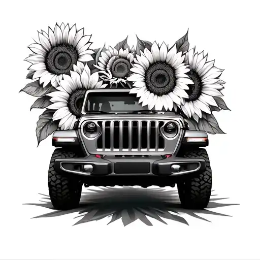 jeep wranglers sunflowers wrapped tattoo design idea