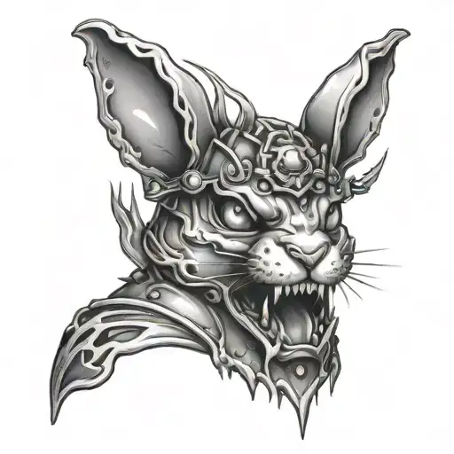 melting  bunny with a spiked choker and demon eyes tattoo design idea