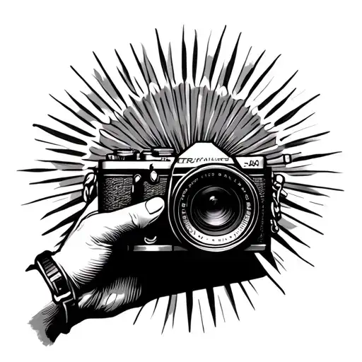 Hand Holding a Camera with Rays of the Sun – A hand (possibly hers) holding a camera, with the rays of the Philippine su tattoo design idea