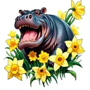 hippo surrounded by daffodils growing tattoo design idea